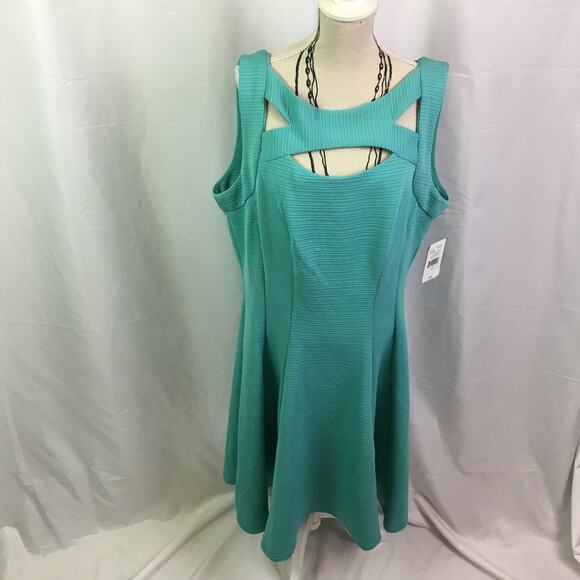 Danny & Nicole Fit & Flare Dress Aqua Navy 12 - Picture 2 of 16